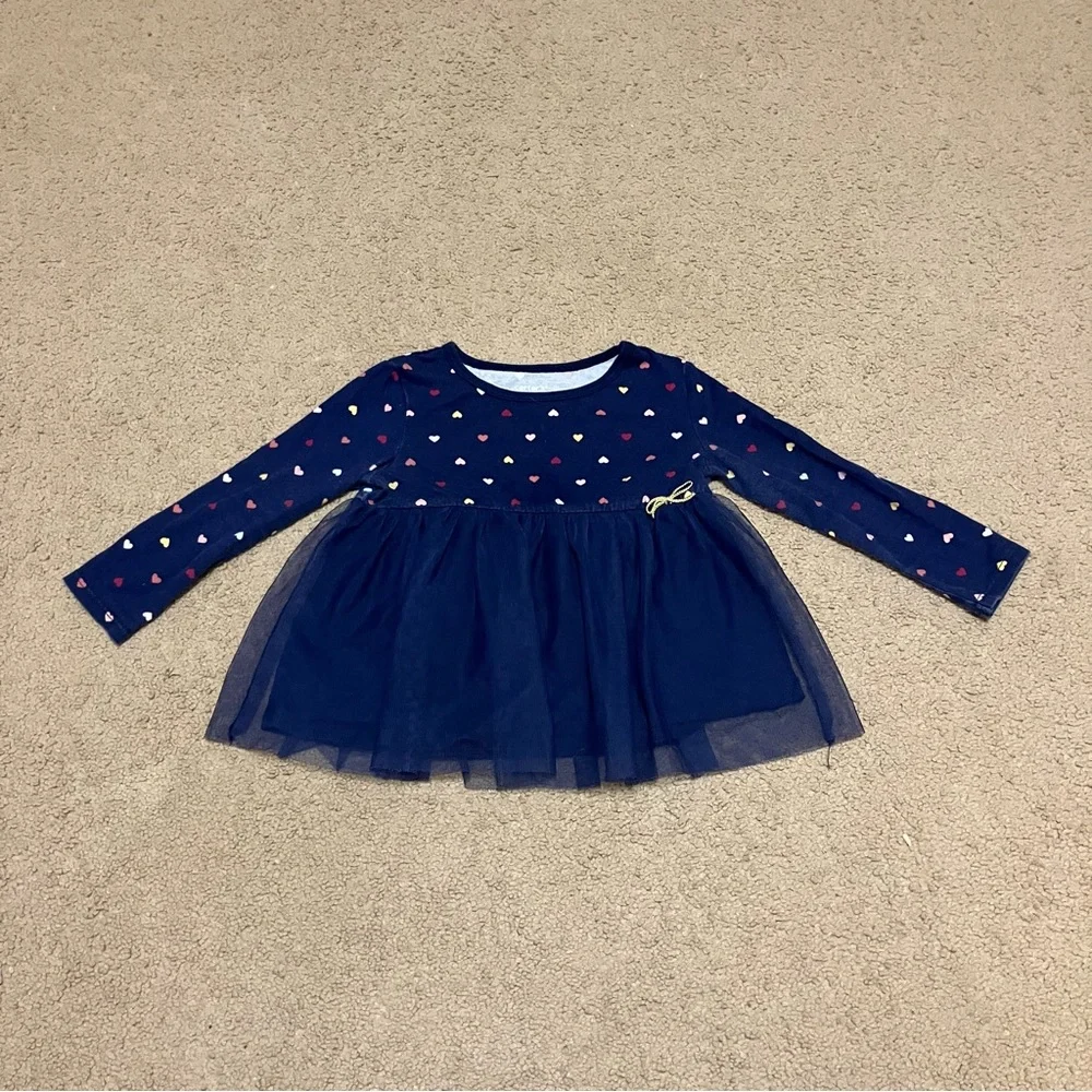 Carter's Girls 24m‎ Blue 100% Cotton long sleeve polka dot & tulle dress
